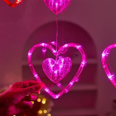Creative Heart Curtain Fairy Light Waterproof Beautiful Valentine Day LED String Lights Red Rose Color
