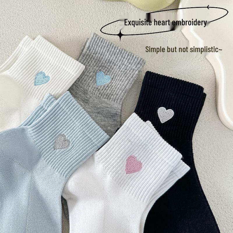 Damen Sommer Atmungsaktive Baumwollsocken mit Herzstickerei