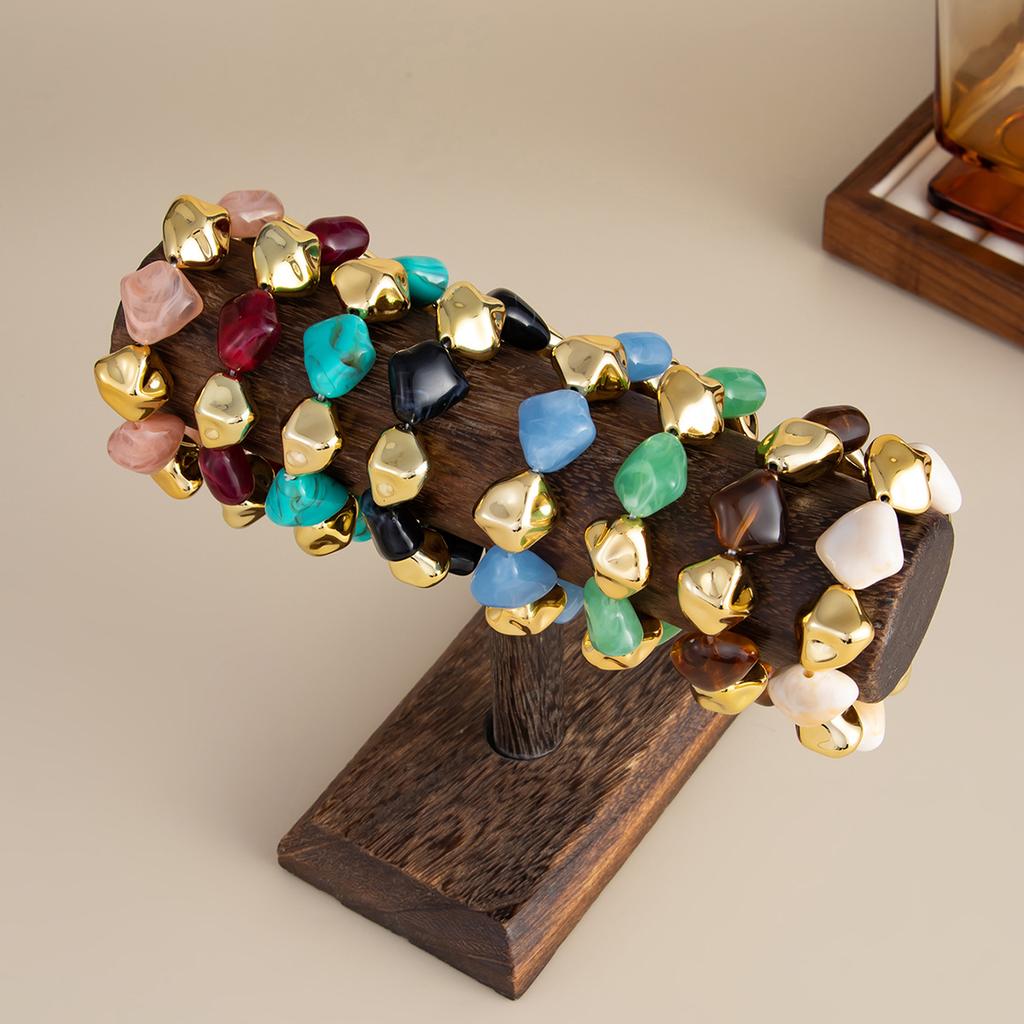 Bohemian Elastic Resin Acrylic Bracelet for Women Retro Stackable Irregular Beaded Bracelet Bangle Party Jewelry