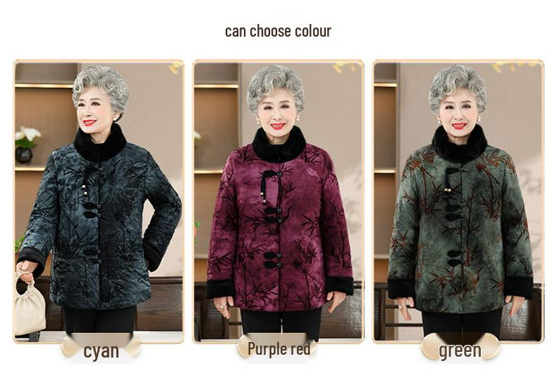 Women's Fleece-Lined Cotton Jacket for Seniors – Warm, Thick Stand-Collar Coat for Mothers and Grandmothers
