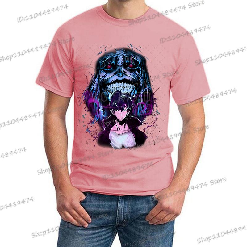 Japanese Anime Solo Leveling T Shirt Men Sung Jinwoo God Statue Cartoon Graphic Tees Harajuku Short Sleeve High Quality Tshirt