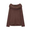 Womens Relaxed Fit Off-Shoulder Knit Sweater Long Sleeve Casual Pullover In Solid Colors Streetwear 2025