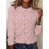 Tops for Women Floral Print Round Neck Long Sleeve T-shirt Fall Casual Slim Pullover Women's Long Sleeve Top