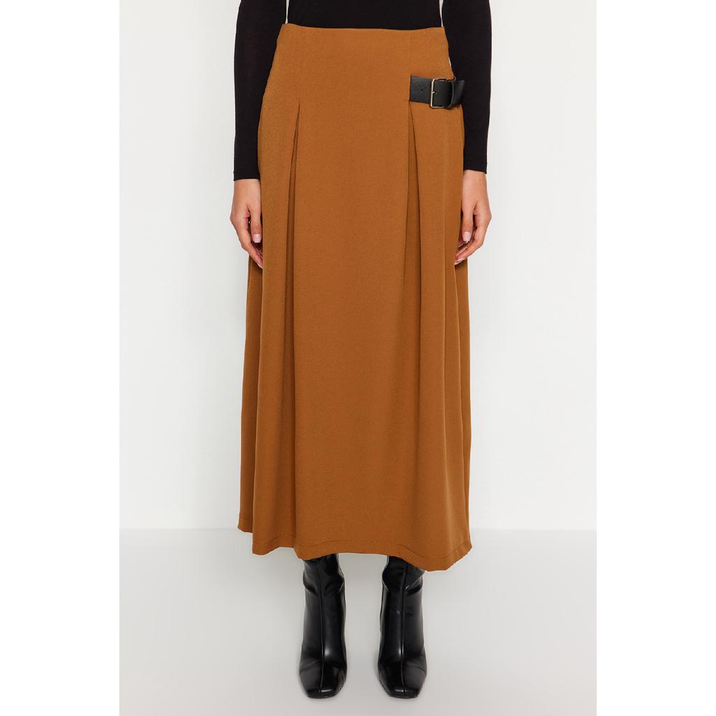 Navy Blue Belt Detailed Woven Skirt Tctaw24ee00014