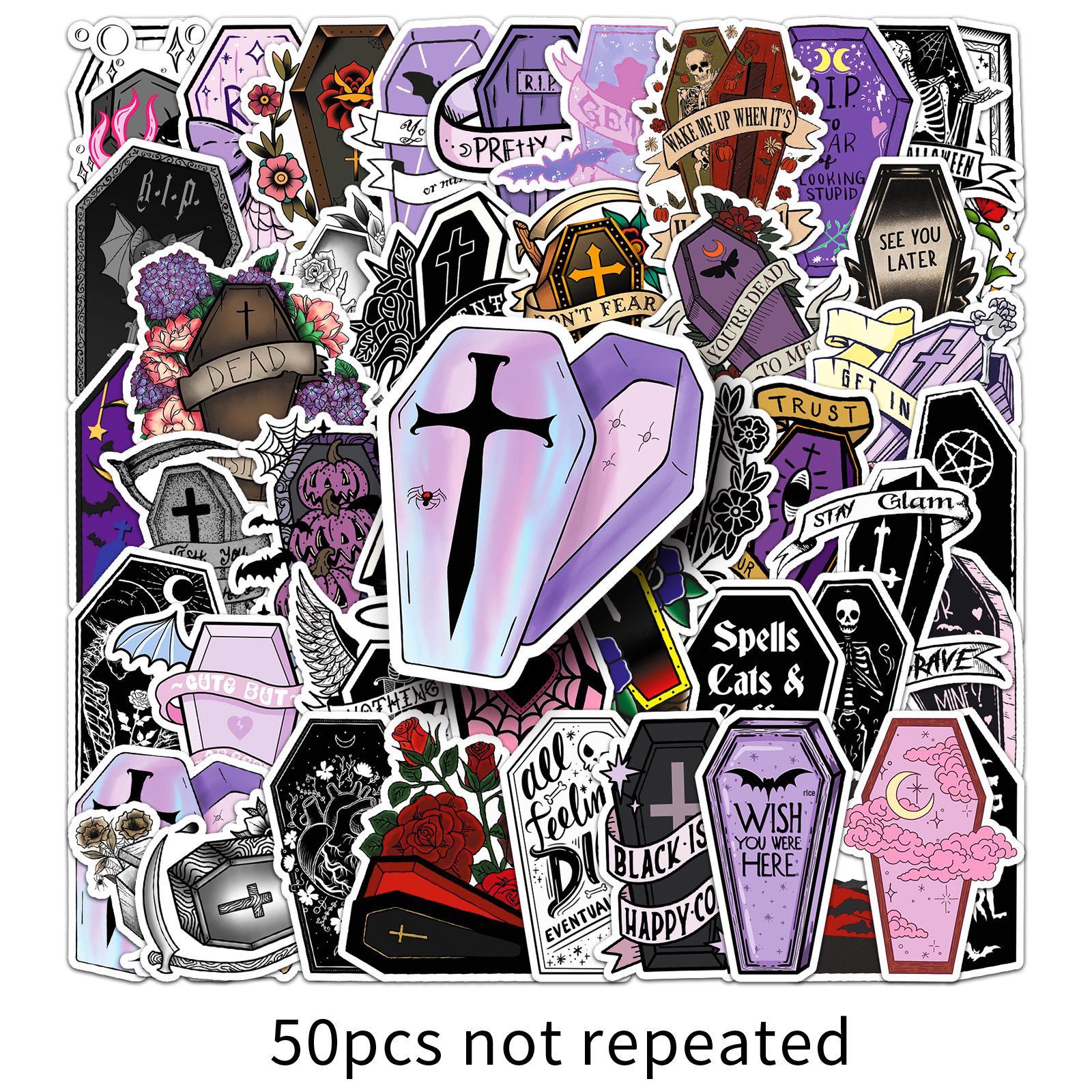 50 Dark Coffin Gothic Graffiti Stickers - Halloween Waterproof Decorations for Suitcases & Notebooks