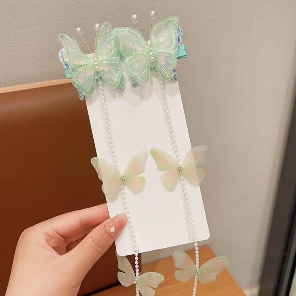 2PCS/Set Fairy Pearl Butterfly Hair Clip Princess Girl Tassel Braided Hair Chain Hairpin Sweet Baby Headwear Kids Hair Accessory