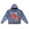 DTG Print Knitted Denim Zip-Up Hoodie Japanese_streetwear 3 Brother Print Zipper Hoodies  
