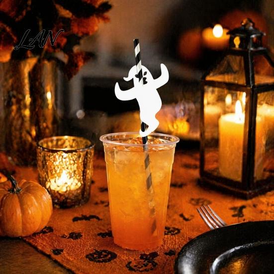 Fun Party Favors for Kids 8Pcs Halloween Ghost Straw Set, Decorative Drinking Straws, Spooky Eco Friendly Straws Picks, Creative Cupcake Toppers,