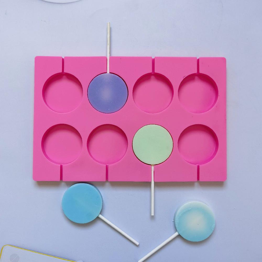 8-Cavity Round Silicone Lollipop Candy Mold Homemade Kids Cake Chocolate Cookies Mould Baking Pastry Decorating Tools