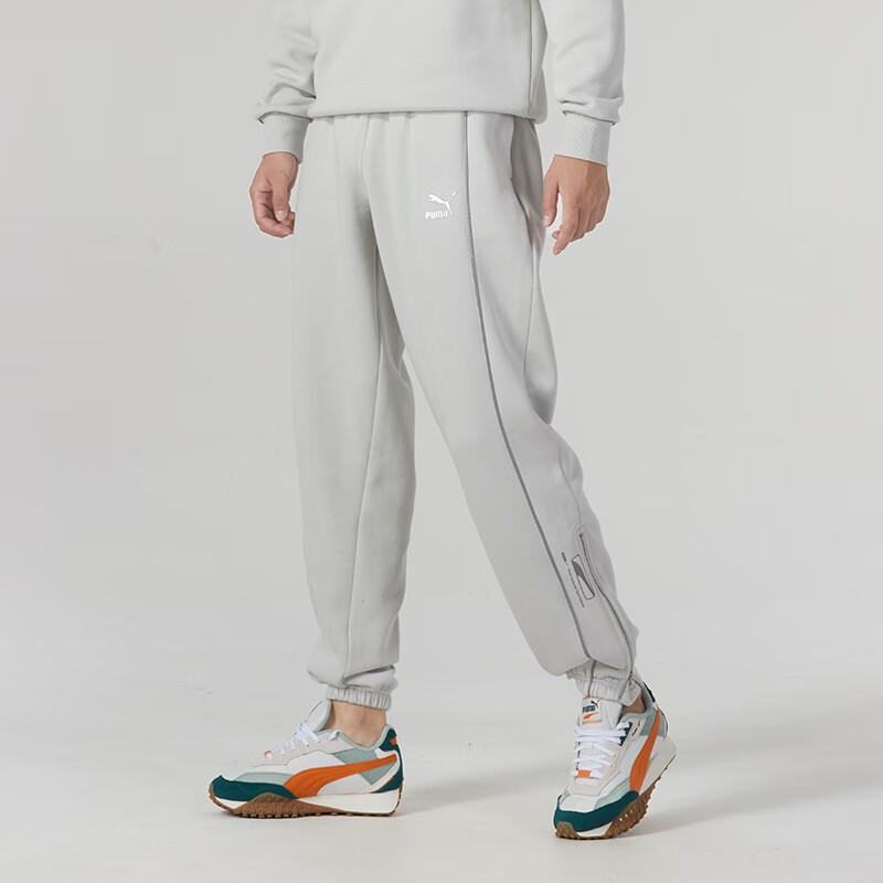 Puma Флисовые брюки средней посадки с манжетами и буквенным принтом, спортивные повседневные брюки унисекс, серые 625079-80