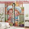 2D flat printing 2pcs Curtain Drapes Kids Cooking Together Digital Printed Polyester Drapes Festive Curtains for New Year