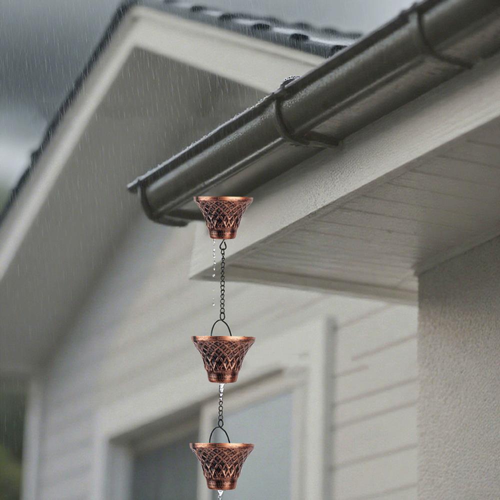 Checkered Cup Shape Rain Chain High Quality Material Detachable Use Shape 2.8M Housing Needs Flower Decorative Meta E7L2