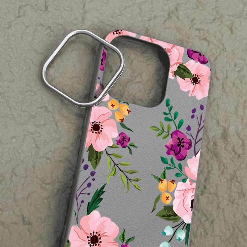 Floral Pattern Leather Texture Soft TPU Case For iPhone 16 15 14 Pro Max 15 Plus 12 13 Pro Max 11 Flowers Shockproof Phone Cover