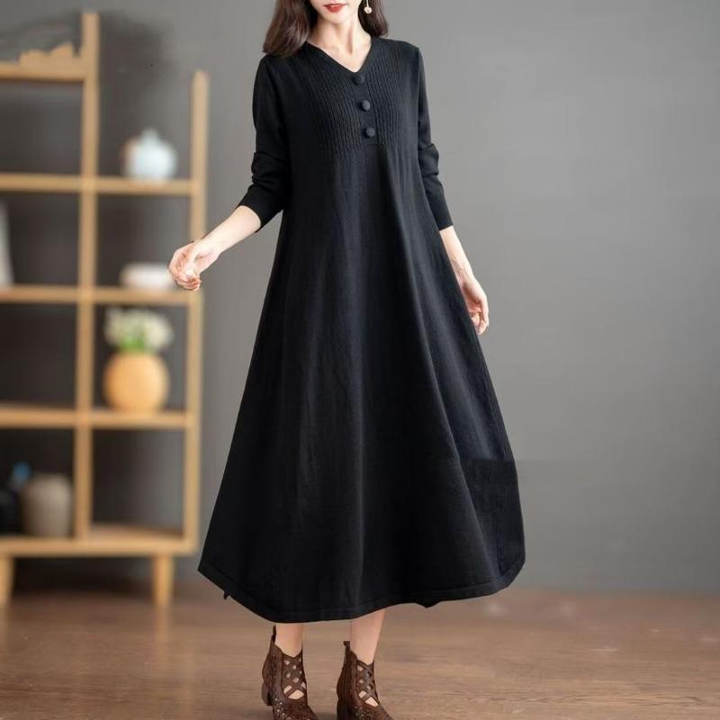 Knitted Dress Autumn and Winter New Fashion Loose Large Size Medium and Long Medium Mother Knee Sweater Skirt Women