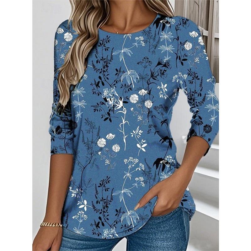 

Women s T shirt Long Sleeve Crew Neck Tunic Floral Graphic Vintage Stylish Classic Round Neck Regular Tops S