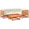 5 piece Garden Sofa Set with Cushions Wax Brown Pine Wood