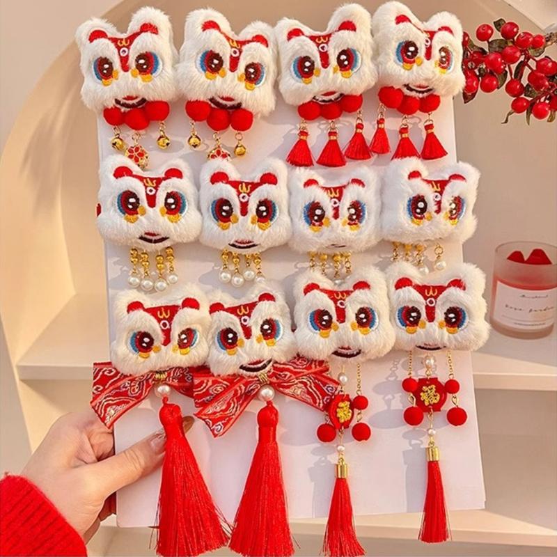 New Year Hair Clip Pearls Side Clip Tassels Pompoms Sweet Bowknot Plush Furry Hairpin Sweet Cool Photo Props