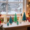 Small Pine Tree for Decor Mini Christmas Bottle Brush Tree, Artificial Miniature Tiny Sisal with Festive Party Ornament Wooden Base, Winter Snow Frost