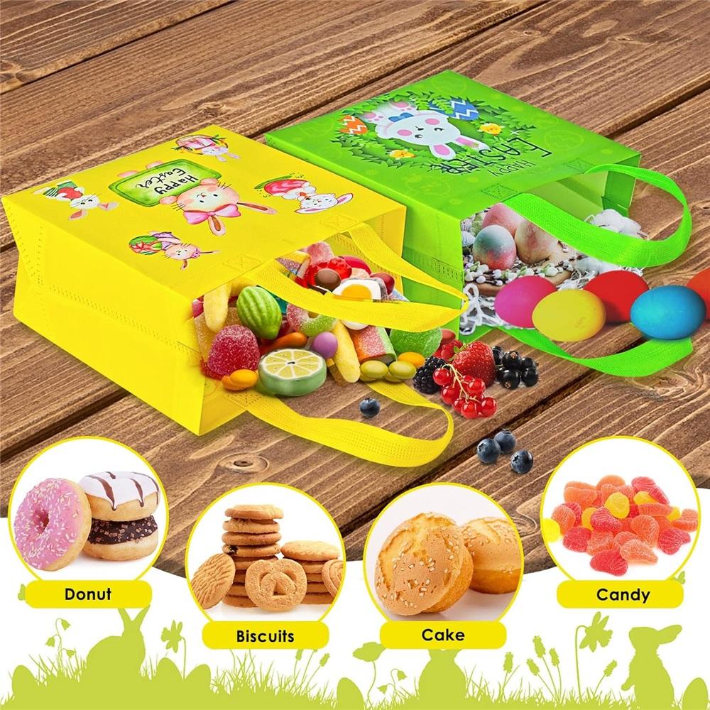 Easter Bunny Bag Set – 6/12 Pack Reusable Non-Woven Egg Hunt Bags For Kids With Handles – 23x22x11cm, 6 Vibrant Designs