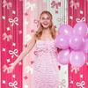 Pink Rain Silk with Butterfly Bow Curtain for Wedding Door Birthday Party Valentine's Day Rain Silk Curtain Photo Backdrop Decor