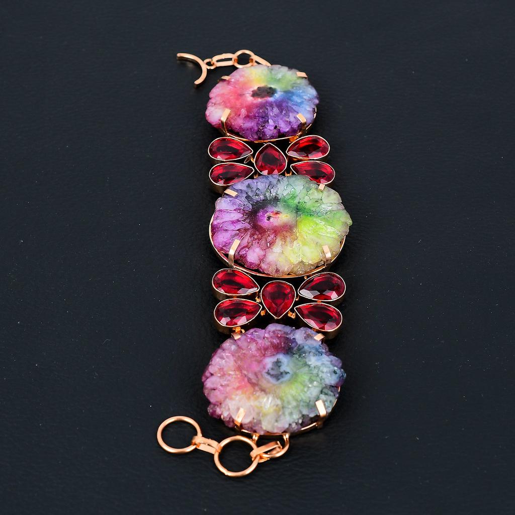 Sonnenquarz, Rubellit Handgefertigter Kupferschmuck Armband 7-8 V2a61