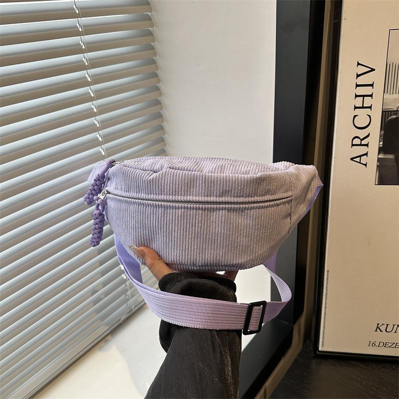 Casual Solid Color Women's Corduroy Shoulder Bags Travel Portable Ladies Crossbody Chest Bag Simple Female Phe Handbag Purse