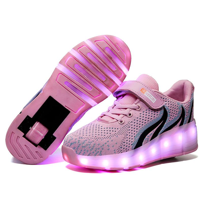 

Новые детские одноколесные беговые туфли с USB-зарядкой, светодиодные фонари, светящиеся туфли на колесах 39 розовый