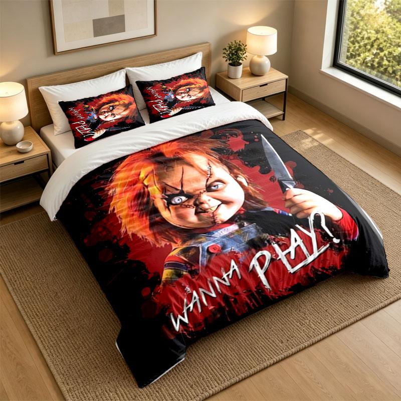 3-teiliges Bettwäsche-Set Kinderspiel Chucky Tiffany Weiche Bettwäsche und zwei Kissenbezüge Heim Schlafzimmer Dekoration