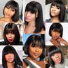 Fake Scalp Wigs Straight  Hair Wigs With Bangs 180 % Density Brazilian  Hair Wigs for Women Machine Made Bob Wigs