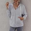 Women's Fashion Loose Striped Hooded Sweater with Drawstring and Pockets