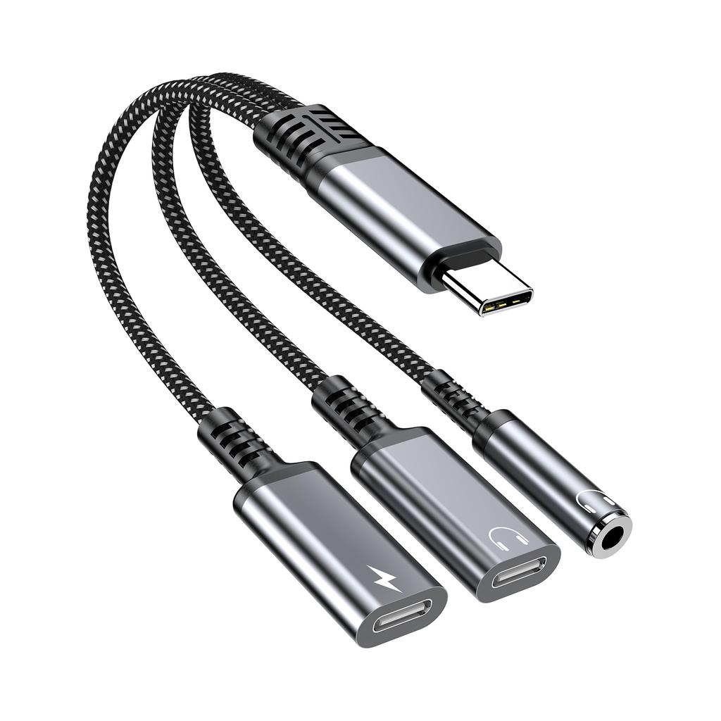 3 In 1 PD 60W Fast Charge Adapter For Iphone16 15 Samsung Type C To Dual Type C/3.5mm Jack Audio Adapter Cable Headphone Adapter