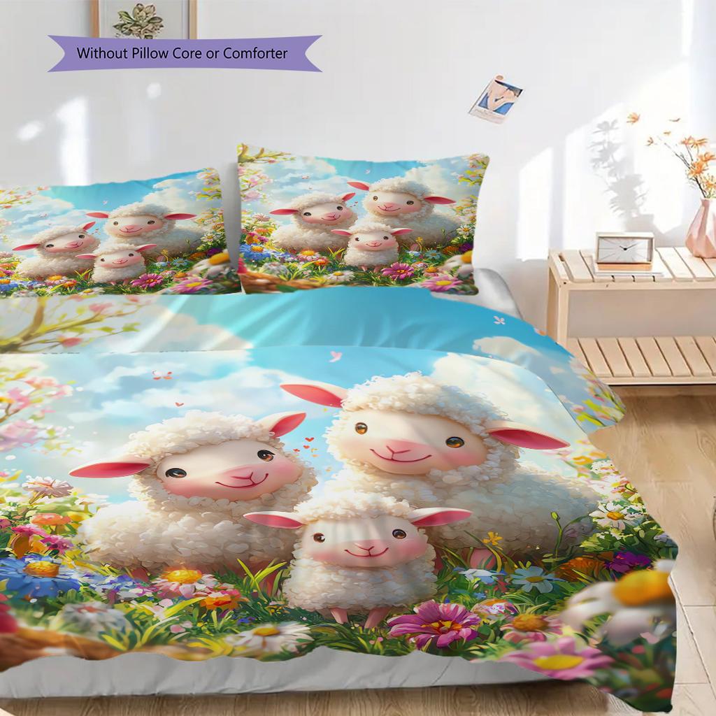 Sheep Pattern Bedding Quilt Set Quilt Cover Pillowcase Home Decoration Birthday Gift (1 * duvet cover + 2 * pillowcase, without core)