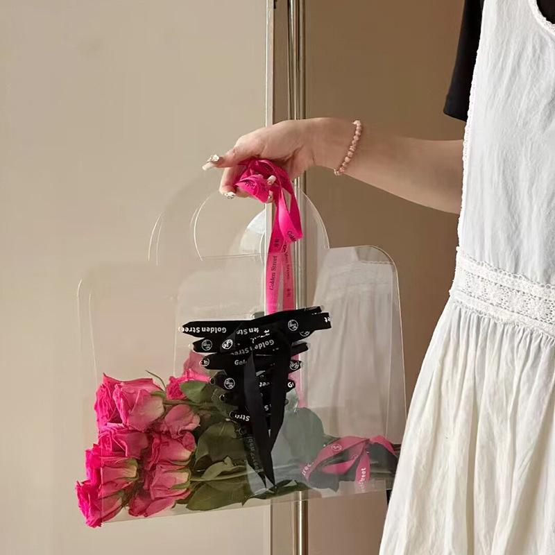 1PC Bouquet Flowers Wrapping Handbag Without Ribbons Valentine's Day Transparent Handbag Party Gift