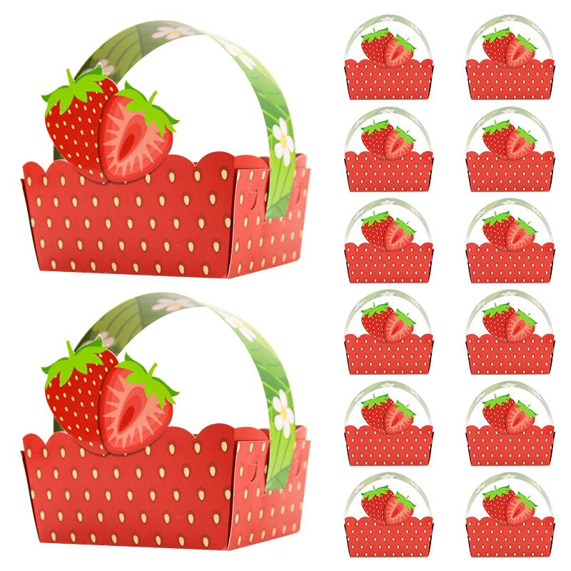 10Pcs Sweet Strawberry Candy Box Strawberry Gift Box Birthday Party Supplies Party Decor Fruit Favors Bag Cookie Cake Box