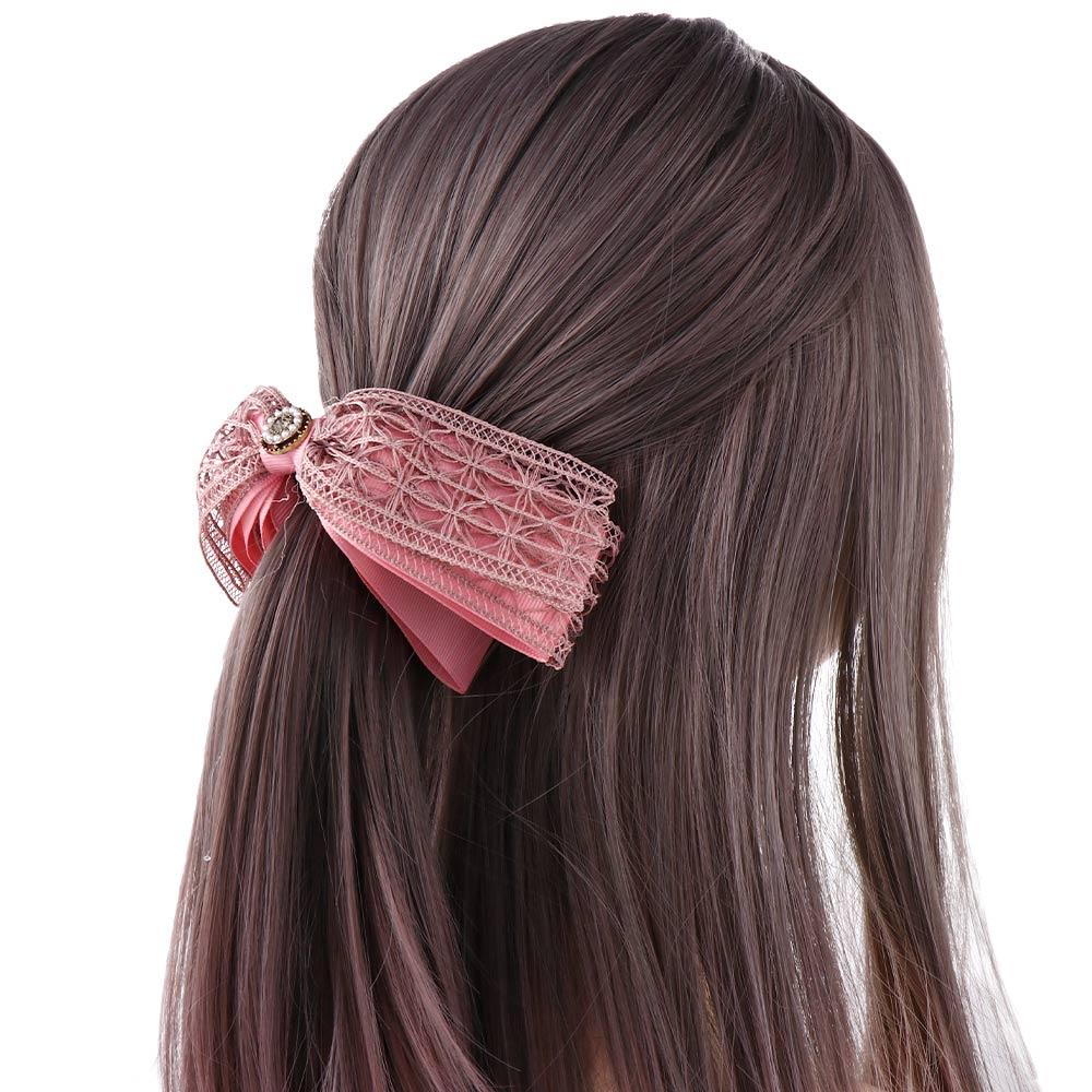 Korea Sweet Lace Pearl Women Vertical Clip Bow Banana Clip Ponytail Clip Hair Accessories