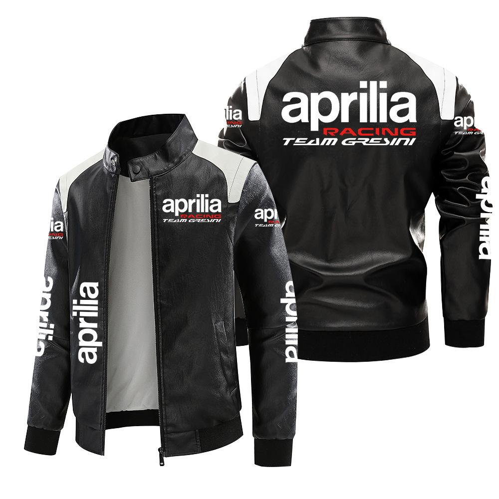 [European size velvet] aprill car logo leather jacket large size printed autumn and winter jacket pu high-end casual men's jacket