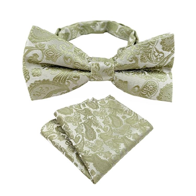 Floral Jacquard Adjustable Pre Tied Bows Tie and Pocket Square Set for Men Formal Wedding Party Prom Necktie Neckwear