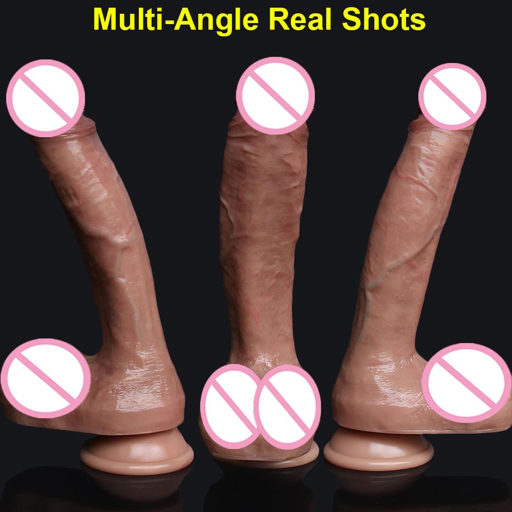 Uczucie skóry realistyczne Dildo miękkiego silikonu Gag duży Penis z przyssawką Sex zabawki kobiece masturbatory Strapon dla kobiet i mężczyzn