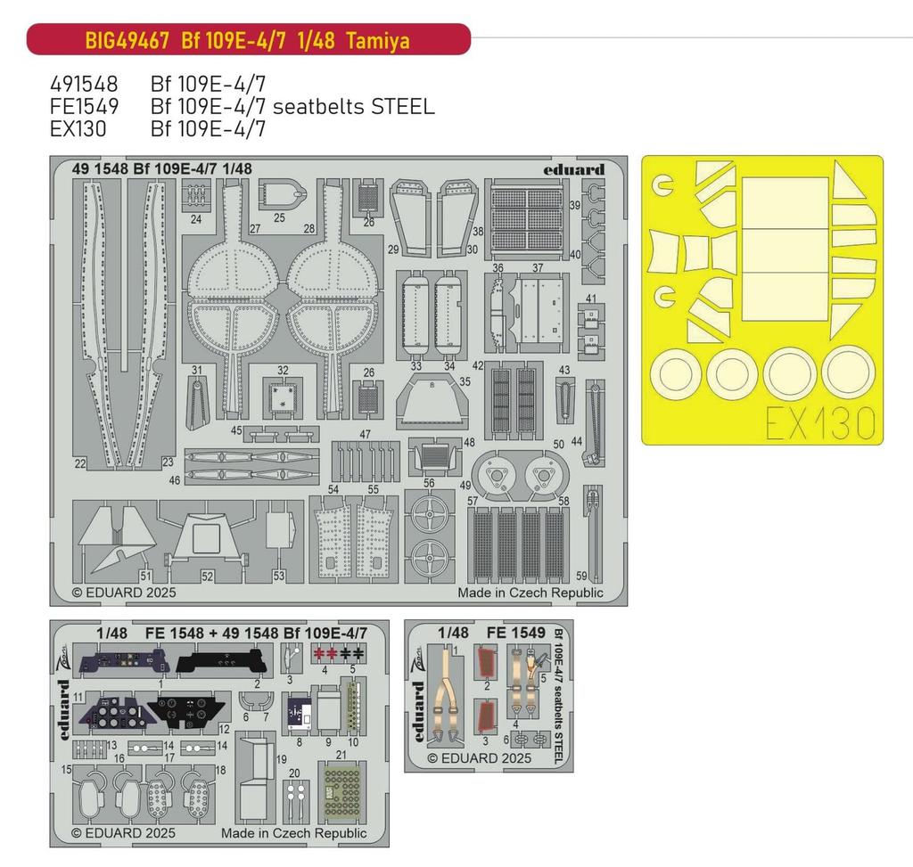 Eduard Big Ed Parts Set Plastic Model Kit Parts EDUBIG49467 1/48 Bf109E-4/7 (for Tamiya) (Airplane)