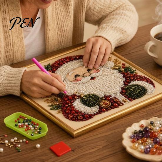 Full Drill Gem Art for Beginners DIY Christmas Faux Pearl Painting Kit with Frame, Santa Creative Gift Crafters Beads Craft Adults Beginner, Handmade