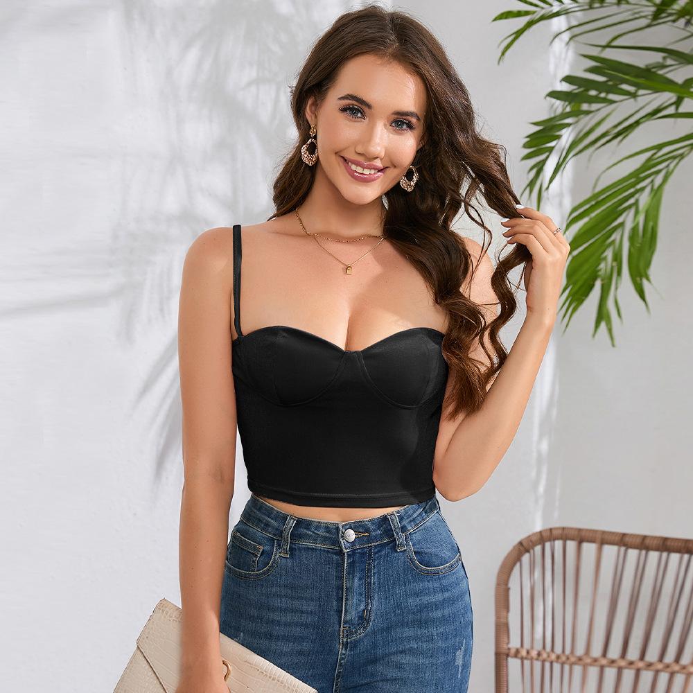 

Новый летний повседневный темпераментный облегающий сексуальный жилет футболка без рукавов подтяжки универсальный топ без бретелек для женщин XL чёрный