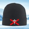 Weißer Kreuz roter Zickzack schwarzer Hintergrund Herren Damen Unisex Strickmütze Beanie Pullover Mütze Winter Thermisch Warm Weihnachten Outdoor