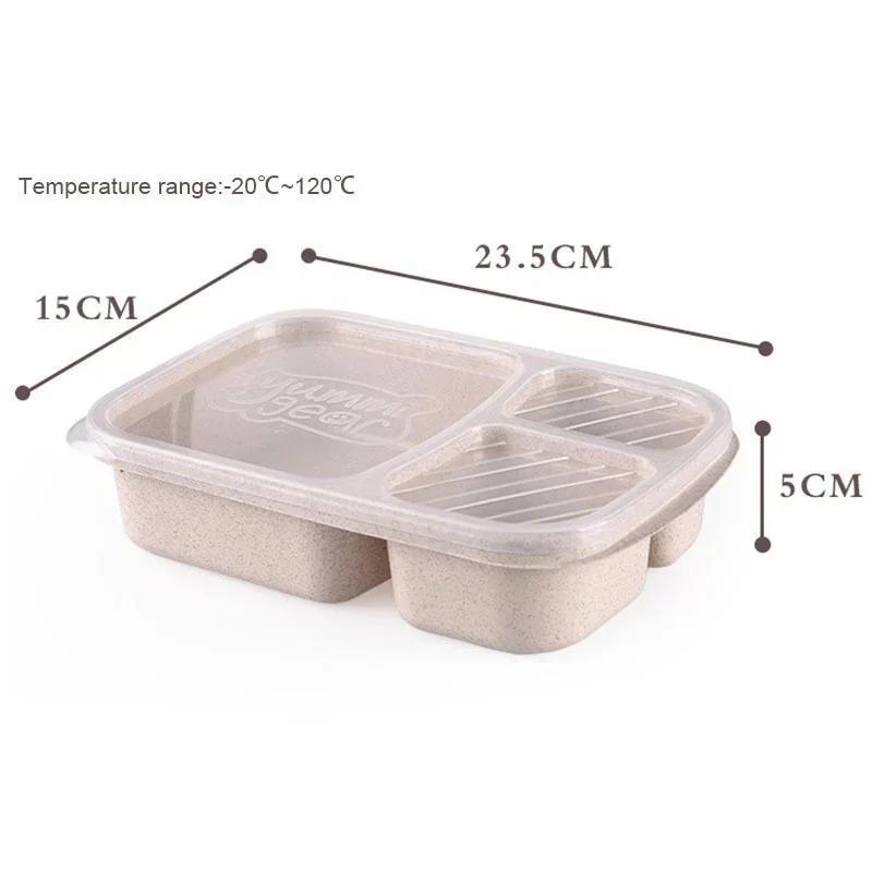 1 Pcs Portable Lunch Box Single Layer 3 Grid With Lid Microwave Food Box Biodegradable Lunch Storage Container