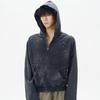 Jaqueta com Capuz Manga Longa Zíper Unissex Oversized Streetwear Vintage Lavado Moletom Estrela Strass Casaco