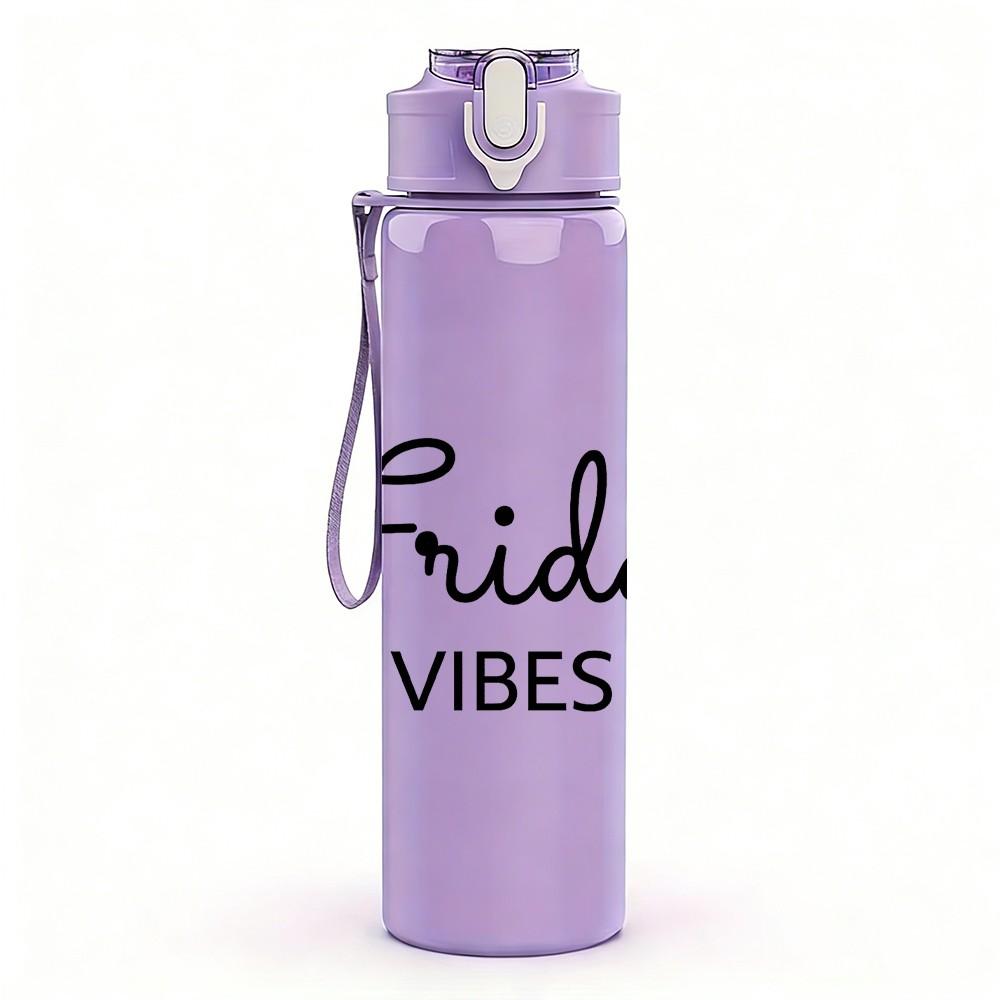 1PC Friday Vibes Cursive Letter 750ml Color Plastic Sports Water Bottle Leakproof Flip Straw Lid Suitable for Sports Office Home Use