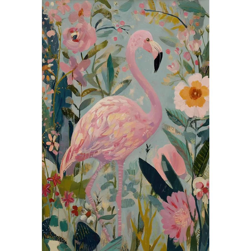 Colorful Vintage Flamingo Illustration Posters Natural Flowers Modern Prints Canvas Wall Art Pictures Home Living Room Decor