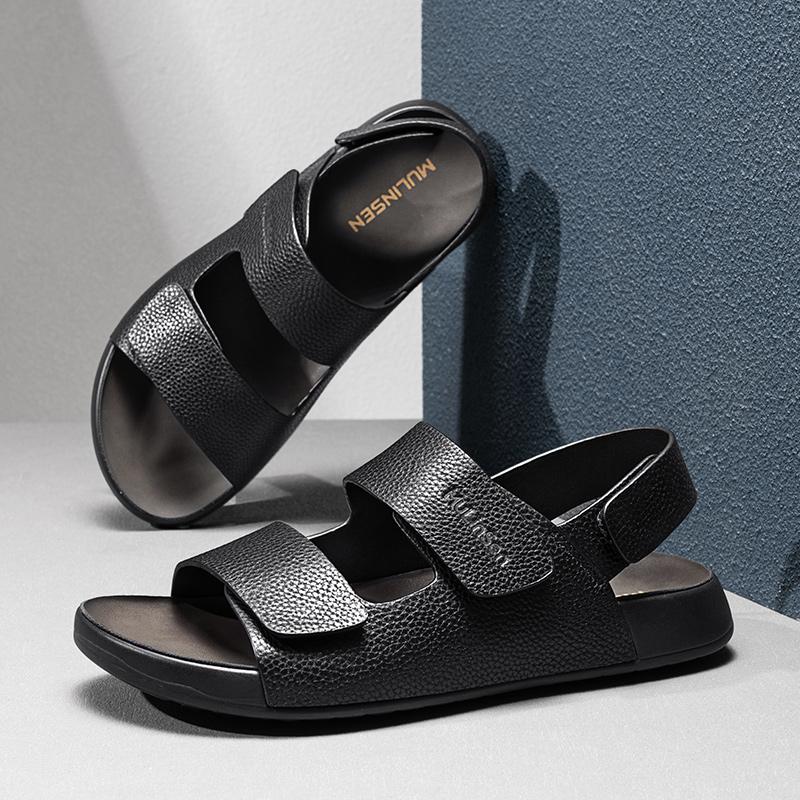 Summer Open Toed Sandals Men's Comfortable Top Layer Cowhide Latex Pad Slippers Fashionable Outdoor Men's Non Slip Beach Sandals