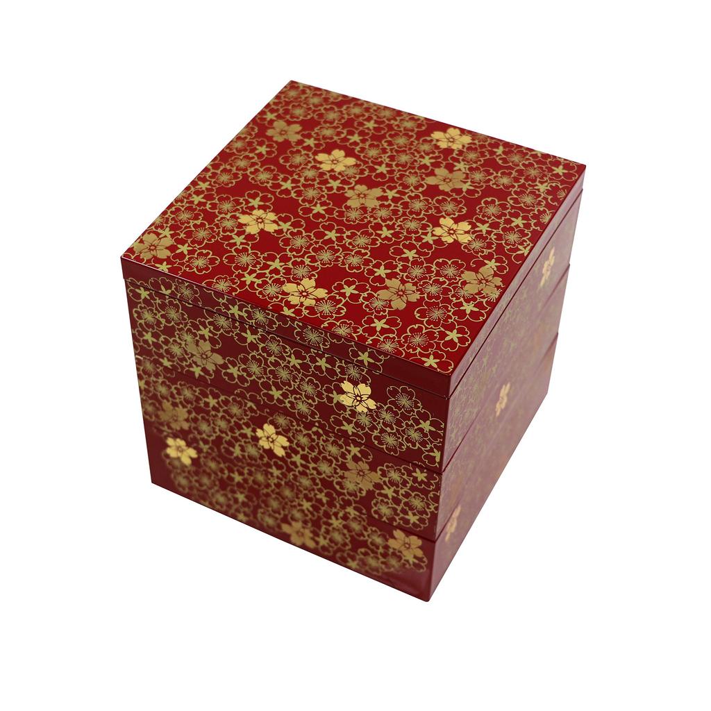 Osaka Choseido Cherry Blossom Design 15cm Jubako Vermilion Yamanaka Includes Original Cooler Bonus Sports Eve Meal 3-Tiered Box, Lacquer, Bag,