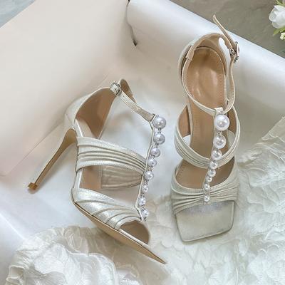 Fashion 2025 Spring And Summer Open-Toe Fish Mouth High Heels Women'S One-Word Buckle Pearl Chain Sandals Niche High-Grade Single Shoes
