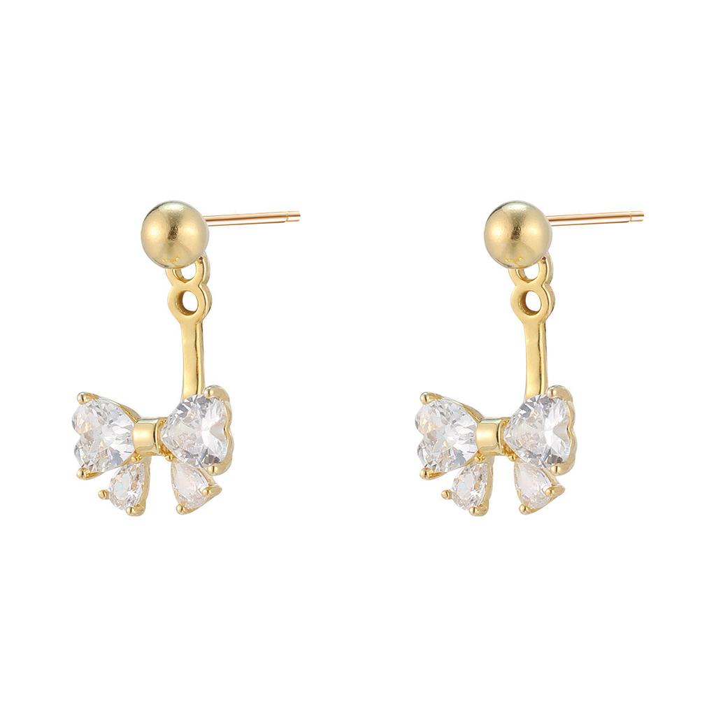 925 Silver Needle Back-Hanging Zircon Bow Drop Earrings Women Exquisite Simple Heart-Shaped Trendy High-End Anniversary Earrings